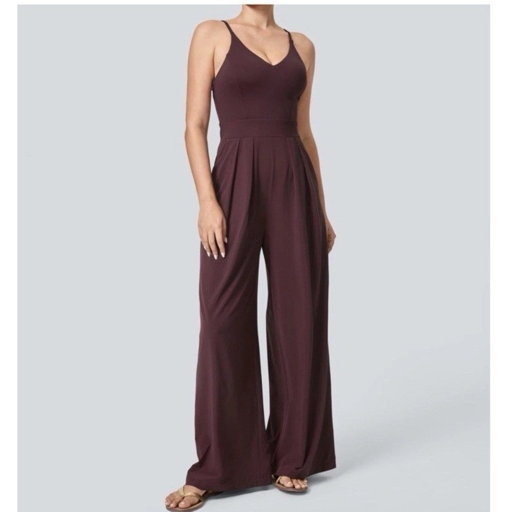 Halara Breezeful Wide Leg Jumpsuit Size L Tall Burgundy Quick Dry Sleeveless